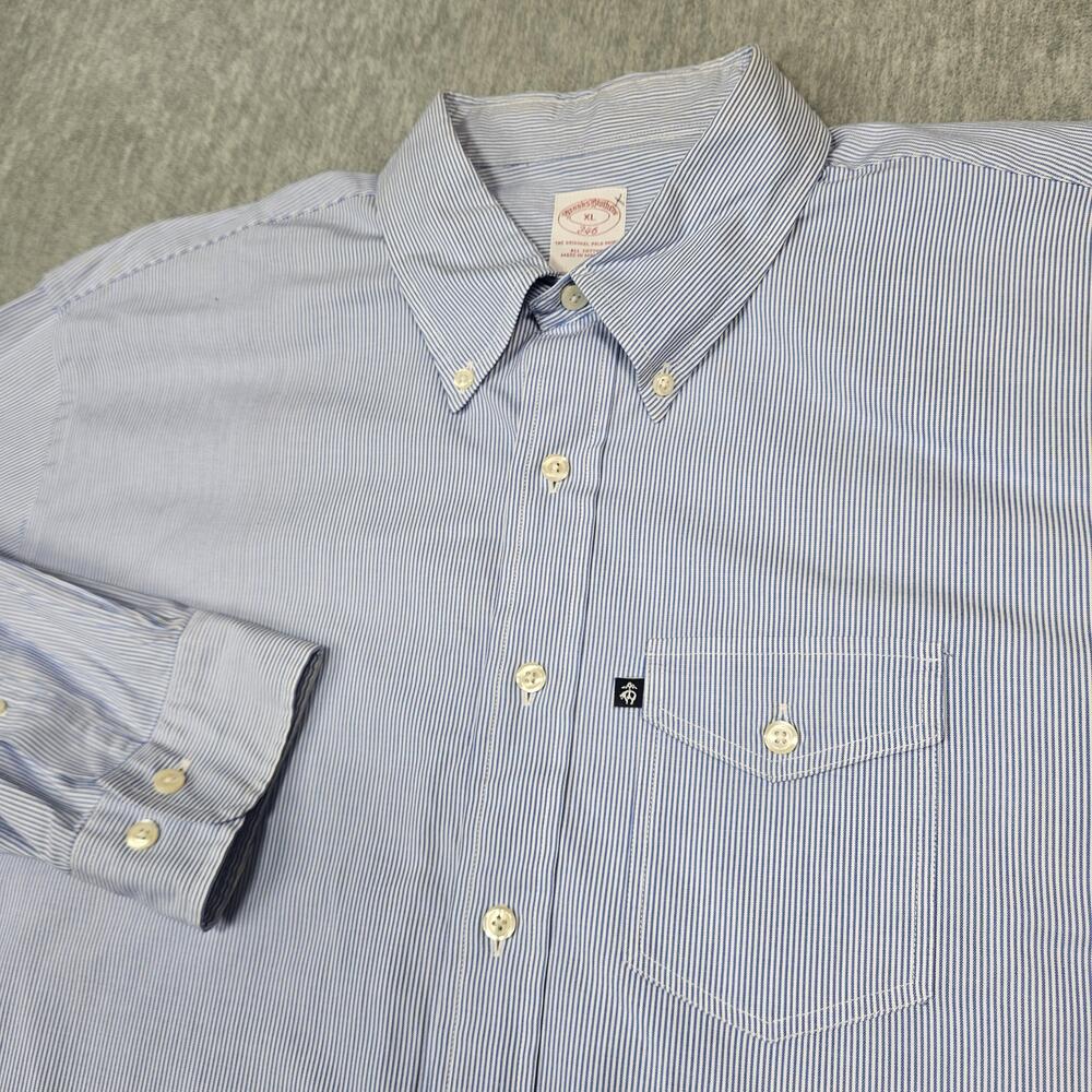 Brooks Brothers 346 Shirt Mens XL Blue Stripe Original Polo Cotton Button Down